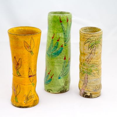 VASES TUBES DECENTRES - vases tubes décentrés objets décoratifs Philippe Duriez  Point Fusion Poterie  - acidulé philippe duriez creations artisanales en provence tasses bols coupelles assiettes tasses théière flacon vase ceramique fait main