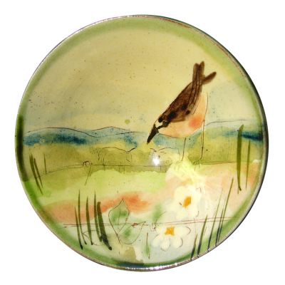 Un oiseau,  terre vernissée miel - Poterie utilitaire